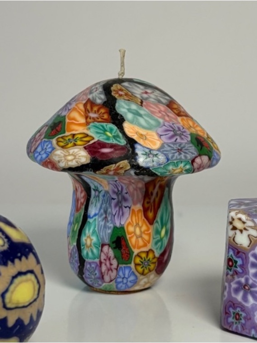 Handmade Multicolor Millefiori Glass Mushroom Art Sculpture